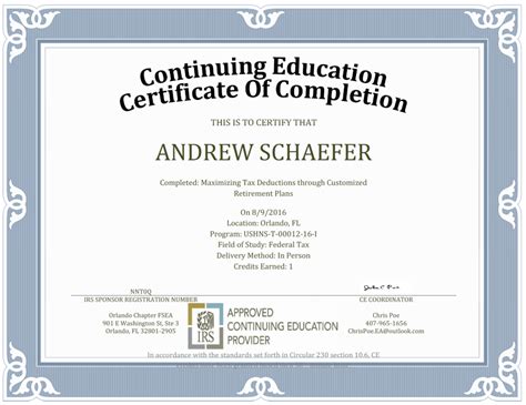 Continuing Education Certificate Template