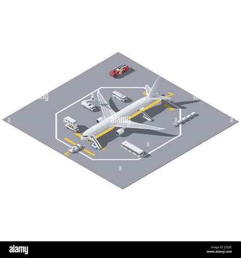 Maintenance Of A Passenger Aircraft Isometric Icon Set Vector Grpahic Illustration Stock Vector