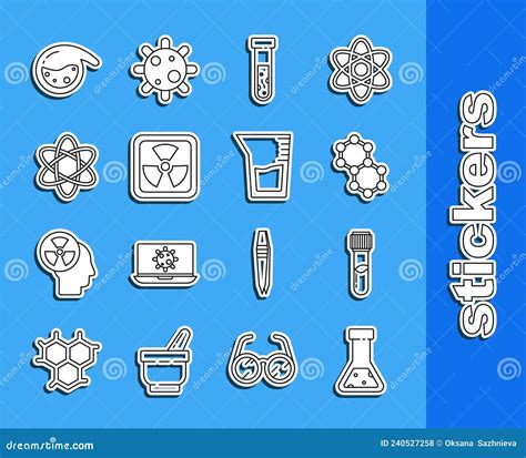 Set Line Test Tube And Flask Chemical Molecule Radioactive Atom And