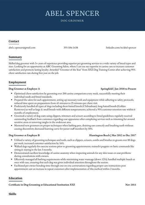 Dog Groomer Resume Cv Example And Writing Guide