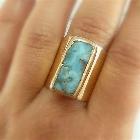 Raw Larimar Ring Larimar Ring Gold Larimar Ring Hand Etsy Raw Stone