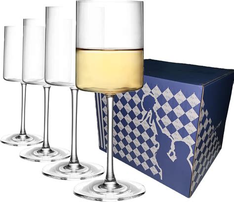 Sipour Square Wine Glasses Set Of 4 375 Ml Crystal Wine Glasses Elegant And Modern Long Stem