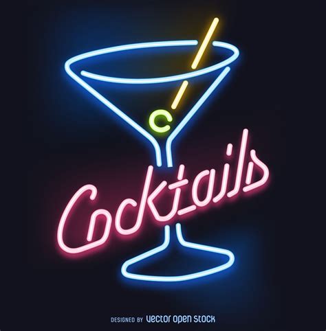 Cocktails Neon Sign Free Vector Neon Signs Neon Sign Art Neon