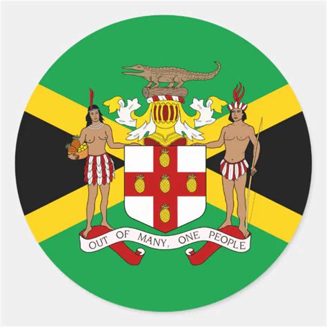 Jamaican Flag Coat Of Arms Flag Of Jamaica Classic Round Sticker