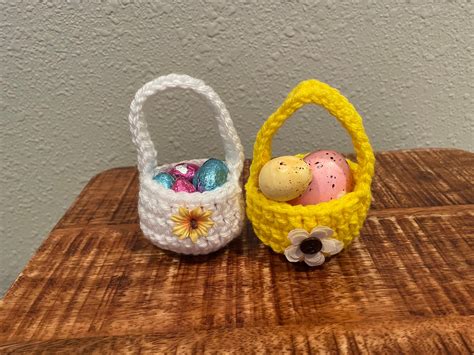 Mini Crochet Easter Baskets Set Of Easter Decor Spring Shelf Decor