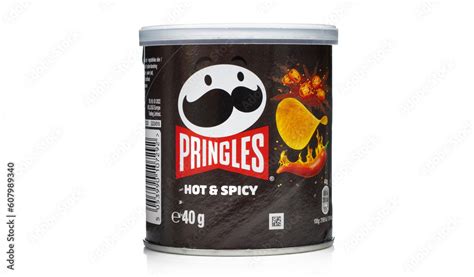 Pringles Hot And Spicy Small Black Cylinder Container Package Isolated