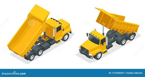 Excavator And Dump Truck Working At Coal Mine Flat Vector Illustration