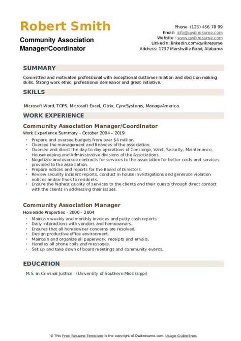 Community Association Manager Resume Samples Qwikresume