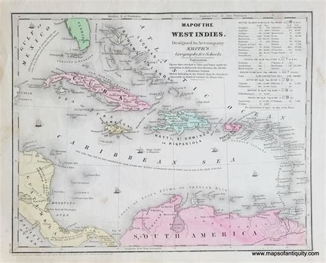 1839 Genuine Antique Map Map Of The West Indies Maps Of Antiquity