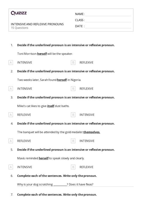 50 Intensive Pronouns Worksheets For 8th Class On Quizizz Free