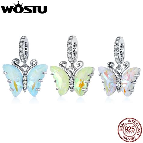 WOSTU Abalorios De Plata De Ley 925 Con Forma De Mariposa Para Mujer De