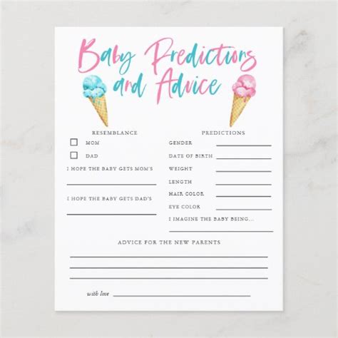 Ice Cream Gender Reveal Baby Predictions Advice Zazzle