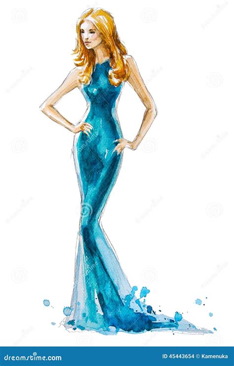 Fa Onnez L Illustration D Une Fille Blonde Dans Une Longue Robe Peinture D Aquarelle