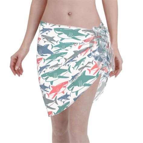 Coaee Colorful Shark Women S Short Sarongs Beach Wrap Sheer Bikini