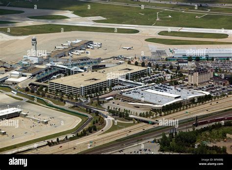 aerial view above Cleveland Hopkins International Airport CLE KCLE Ohio ...