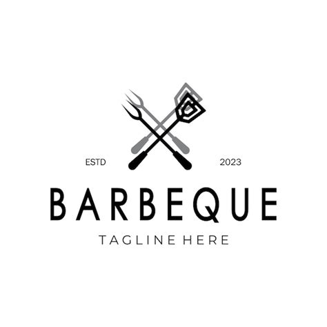 Premium Vector Smoke And Bbq Barbecue Vintage Hot Grill With Crossed Flames And Spatula Logo