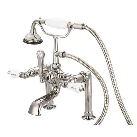 Barclay Products Metal Cross 3 Handle Claw Foot Tub Faucet With Handshower In Polished Nickel