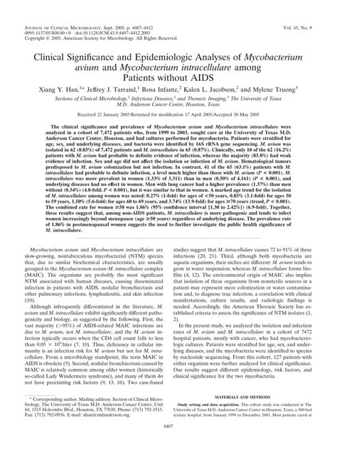 (PDF) Clinical Significance and Epidemiologic Analyses of Mycobacterium avium and Mycobacterium ...