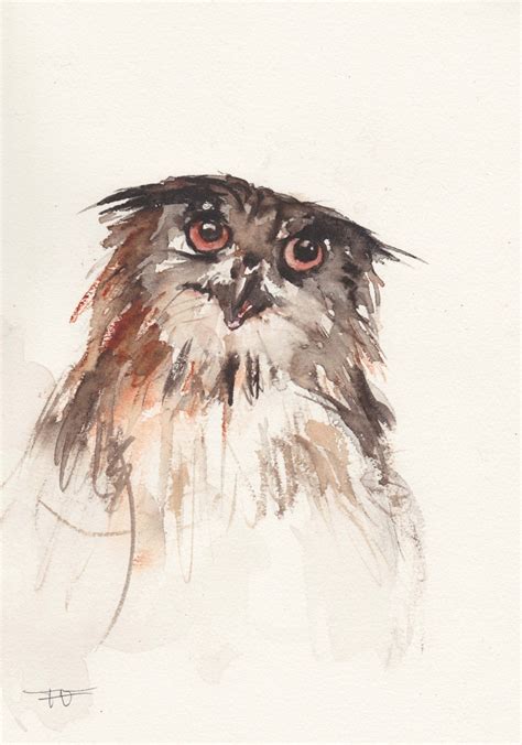 Owl Original Watercolor Painting Animal Art Bird By Francinamaria