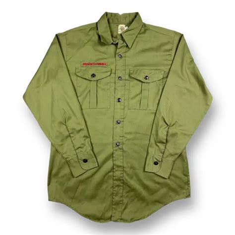 Vintage 60s Official Boy Scout Uniform Shirt Army Green St Louis Patch