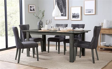 Bali Extending Dining Table And 4 Bewley Chairs Grey Solid Hardwood Slate Grey Classic Linen