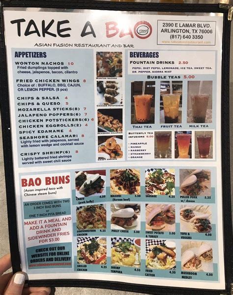 Menu At Take A Bao Pub And Bar Arlington