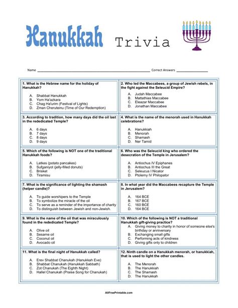 Hanukkah Trivia – Free Printable