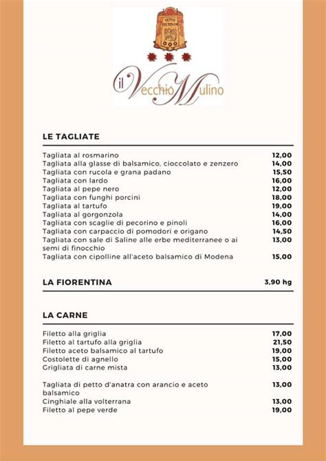 Menu Da Il Vecchio Mulino Saline Ristorante Saline Via Volterrana