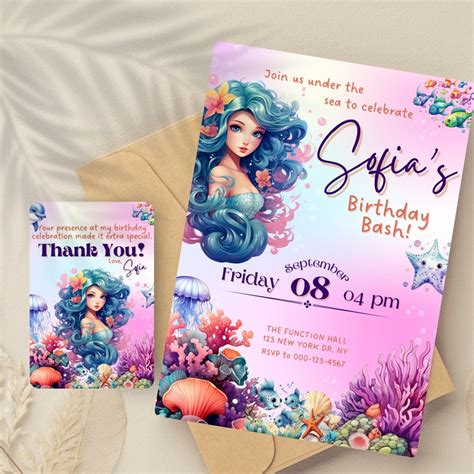 Editable Mermaid Birthday Invitation Template Printable Under Etsy