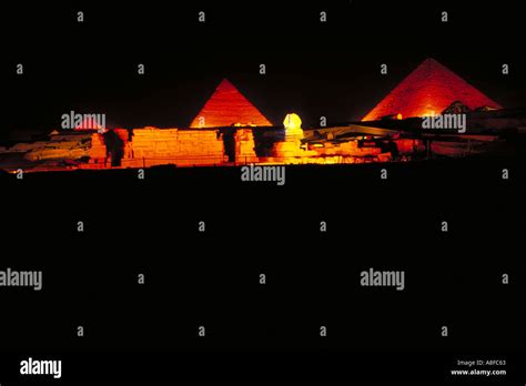 Pyramids of Giza and Sphinx at Night Giza Egypt Stock Photo - Alamy