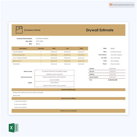 Free Drywall Estimate Templates Word Excel