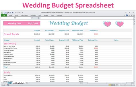 Wedding Budget Sheet Excel Template Ready To Use