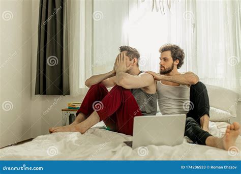 Lovely Gay Couple At Home Intimate Moments Of Private Life Stock Image Image Of Offended