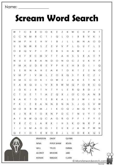 Scream Word Search Monster Word Search