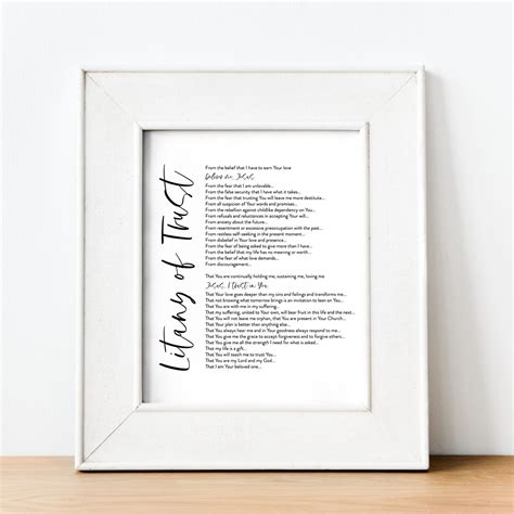 Litany Of Trust Prayer Printable Trust Prayer Print Deliver Etsy