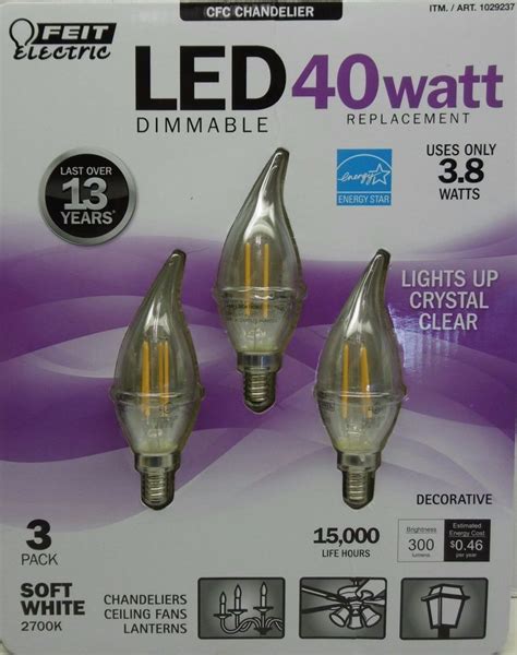 FEIT LED CANDELABRA 40 WATT CHANDELIER LIGHT BULBS DIMMABLE USES ONLY 3