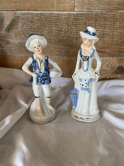 Porcelain Lady Angela Blue And White Figurines Decorative Etsy Canada