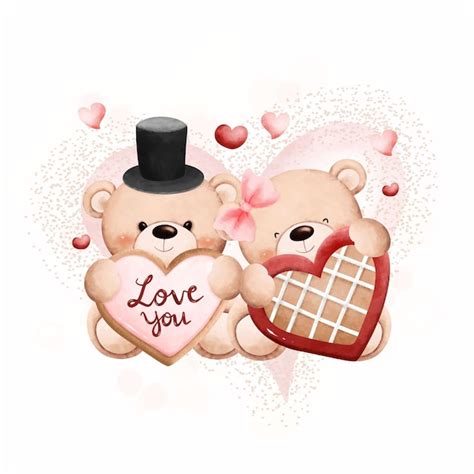 Premium Vector Watercolor Illustration Cute Couple Valentine Bears