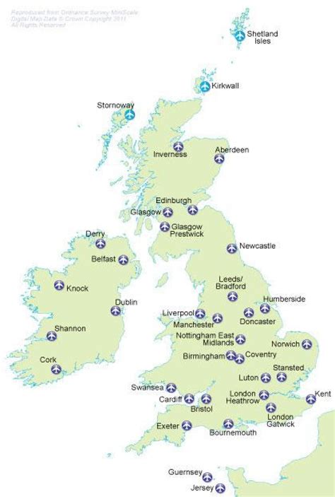 UK international airports map - Map of UK international airports (Northern Europe - Europe)