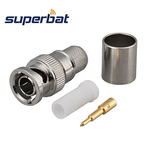 Superbat Pcs Bnc Crimp Plug Male Straight Rf Connector For Coaxial