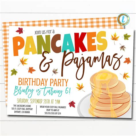 Fall Pancakes And Pajamas Invitation Tidylady Printables