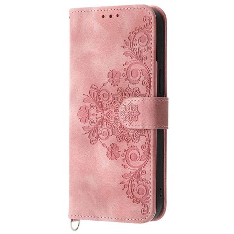 Кожен калъф тип портмоне с цветя за Xiaomi Redmi Note 13 Pro - розов