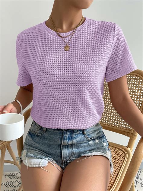 Lilac Purple Casual Collar Short Sleeve Fabric Plain Embellished High