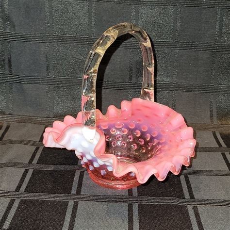 Fenton Accents Vintage Fenton Pink Milk Hobnail Ruffled Glass Basket Poshmark