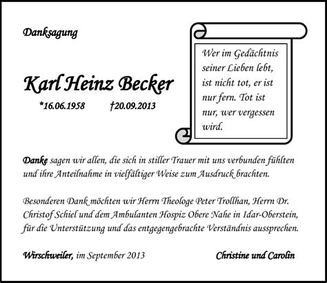 Traueranzeigen Von Karl Heinz Becker Rz Trauerde