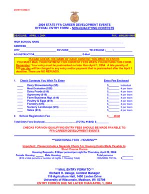 Fillable Online Cals Wisc Entry Form 1 University Of Wisconsin