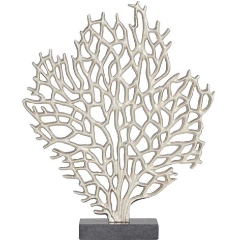 Litton Lane In X In Silver Aluminum Coral Sculpture With Marble