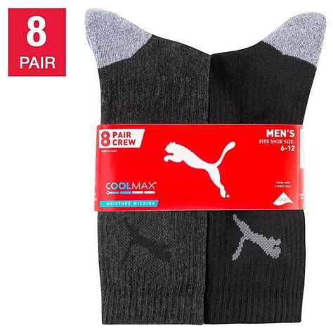 Puma Men S Black Crew Socks 8 Pair Walmart