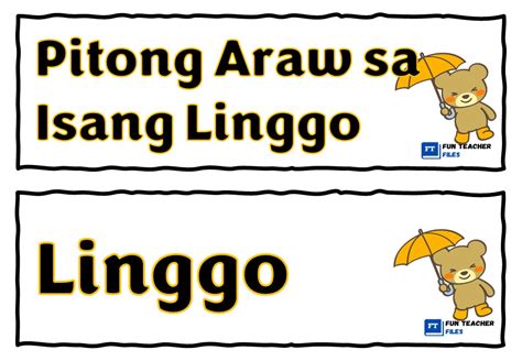 Araw Sa Isang Linggo Worksheets For Grade 1