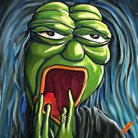 Sad Pepe Meme Imitating The Scream Painting On Craiyon